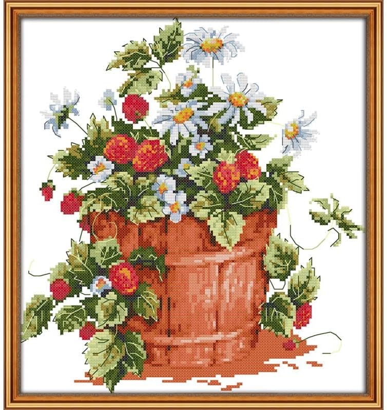 Stitchmelody 14CT Counted Cross Stitch Kits,DMC Unprinted Pattern Embroidery Set Needlework (14CT Counted/Unprinted kit,Strawberry)