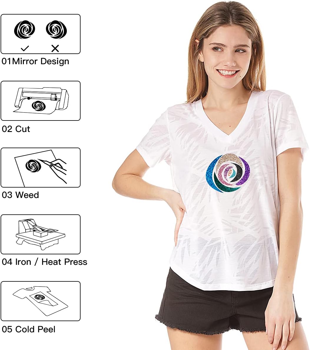 HTVRONT Pink Glitter HTV Heat Transfer Vinyl Rolls - 10" x 8ft Pink Glitter HTV Vinyl for Shirts, Glitter Iron on Vinyl for All Cutter Machine - Easy to Cut & Weed for Heat Vinyl Design (Pink)