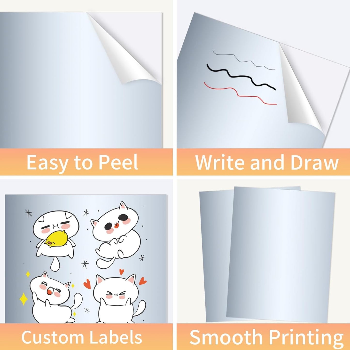 Silver Printable Sticker Paper, 20 Sheets Printable Silver Sticker Paper, Laser/Inkjet Printing-Letter Size (8.5" x 11")