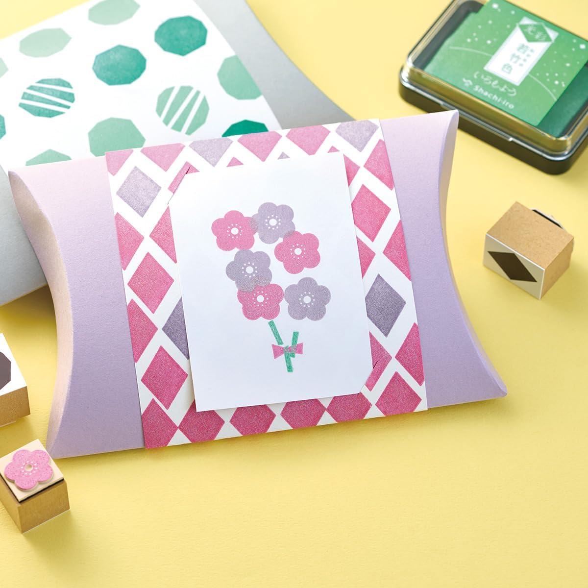 IROMOYO KOSAI Stamp PAD, Traditional, Shimmering Japanese Ink Colour, Oil-Based Ink pad - Pale Green