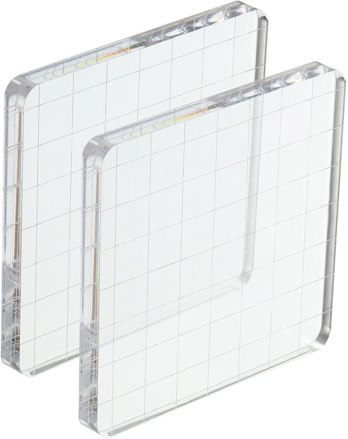 PATIKIL 3" x 3" Acrylic Stamp Block, 2 Pack Clear Stamping Block with Grid Lines Decorative Mounting Blocks Square for Scrapbooking DIY Crafts Card Making