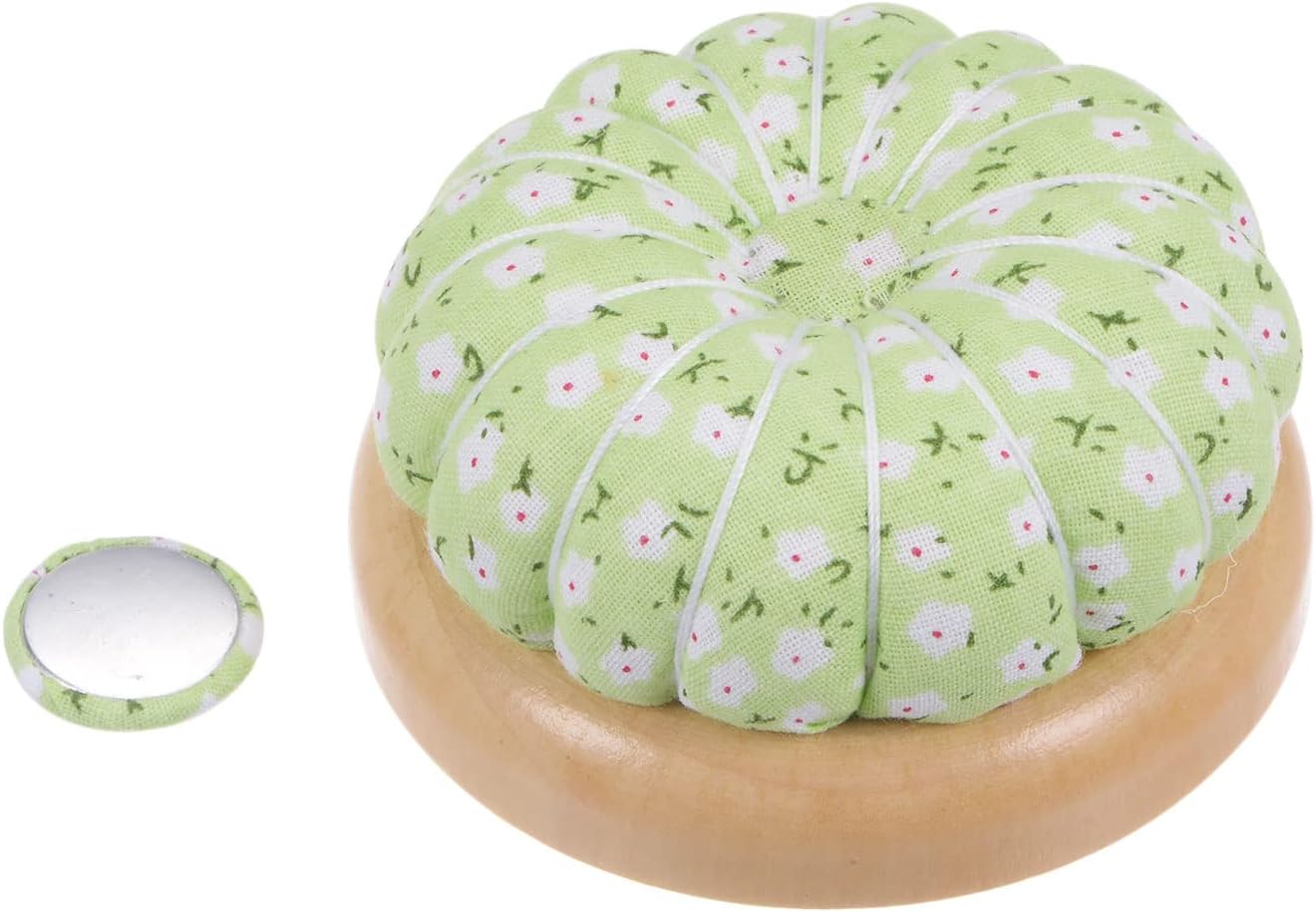 HARFINGTON Pin Cushions Sewing Needle Cushion Needle Holder Pincushions with Magnetic Wooden Base for Sewing Quilting Needlework DIY Crafts, Green White Red