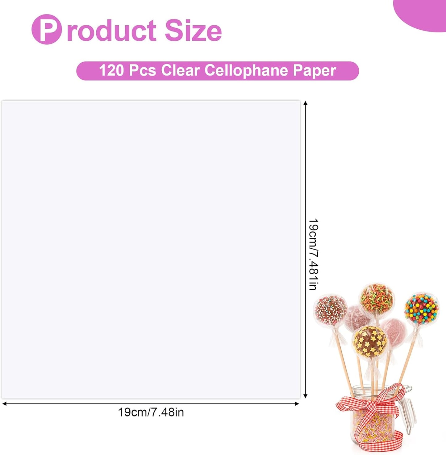 PEASUG 120 PCS Clear Cellophane Wrap, Cellophane Sheets, 7.5x7.5 Inches Cello Sheets, Clear Wrapping Paper for DIY Crafts Project, Art, Lights, Window Decoration
