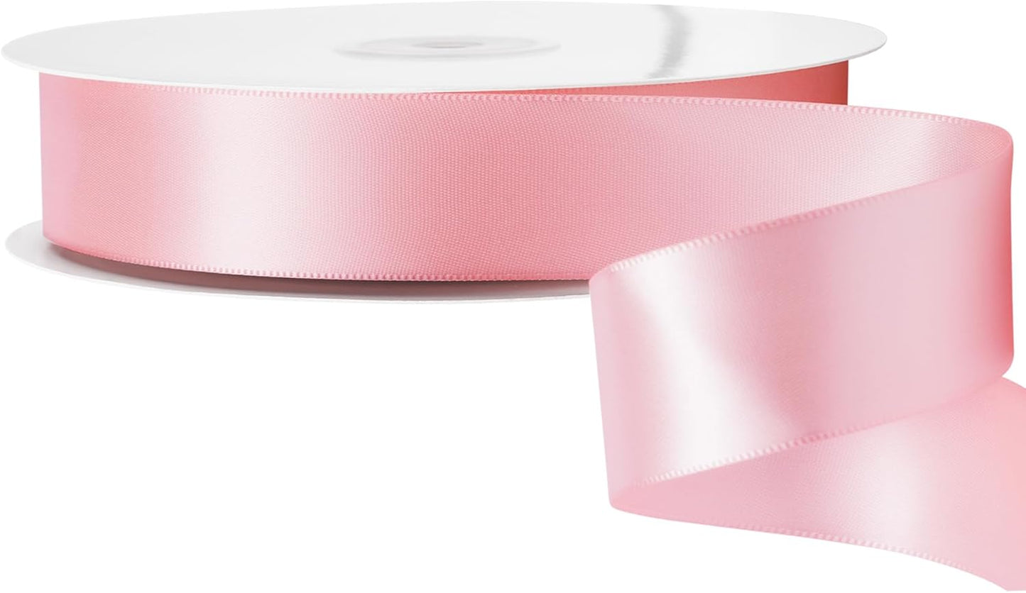 LIUYAXI Light Pink Double Faced Satin Ribbon, 1" X Continuous 25 Yards, Ribbons Perfect for Gift Wrapping Wedding Bouquet Decor DIY Craft Bow Making & Other Projects