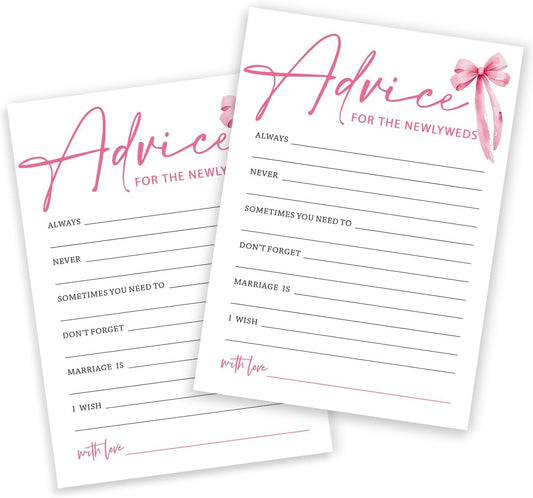 Wedding Shower Games Cards, Advice for The Newlyweds, Bridal Shower Games 25 Guests, Engagement Party Wedding Games for Guests, Pink Ribbon Bow Wedding Party Supplies - E01