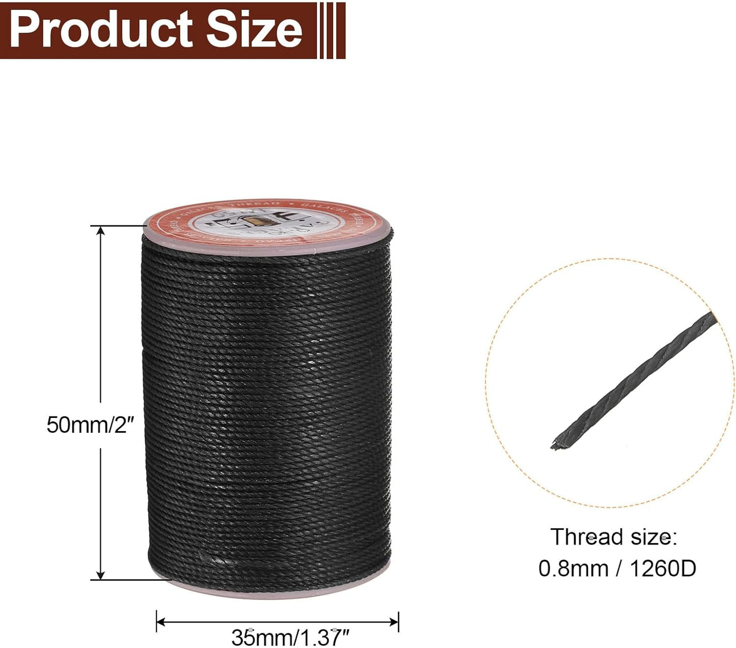 uxcell Round Leather Sewing Waxed Thread, 55m / 60 Yards Polyester Wax String, 0.80mm Wax Stitching Cord for Leather Crafts, Bookbinding, Bracelets Braided, Black, 2pcs