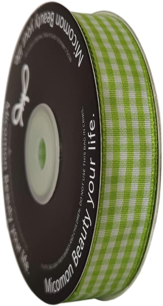 Apple Green Light Green Gingham Plaid Checked Ribbon 25 Yards Each Roll 100% Polyester (5/8",Apple.Green)