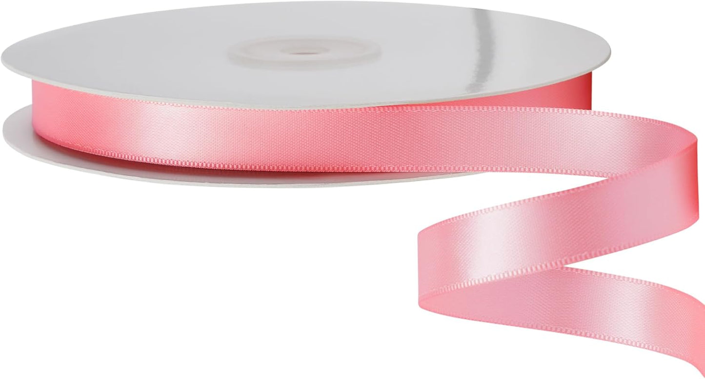 LIUYAXI Pink Stain Ribbon, 5/8" X Continuous 50 Yards, Double Faced Fabric Ribbon Perfect for Gift Wrapping Wedding Birthday Party Christmas Hair Floral Craft Baby Shower