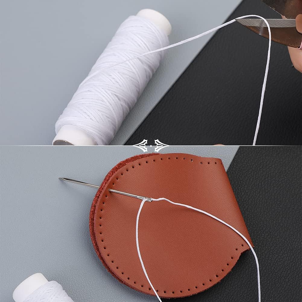 Ftyiwu Waxed Thread, Upholstery Needle and Thread 32 Yards with 7PCS Hand Sewing Needles for Home Upholstery Carpet Canvas Repair Leather Sewing (White)