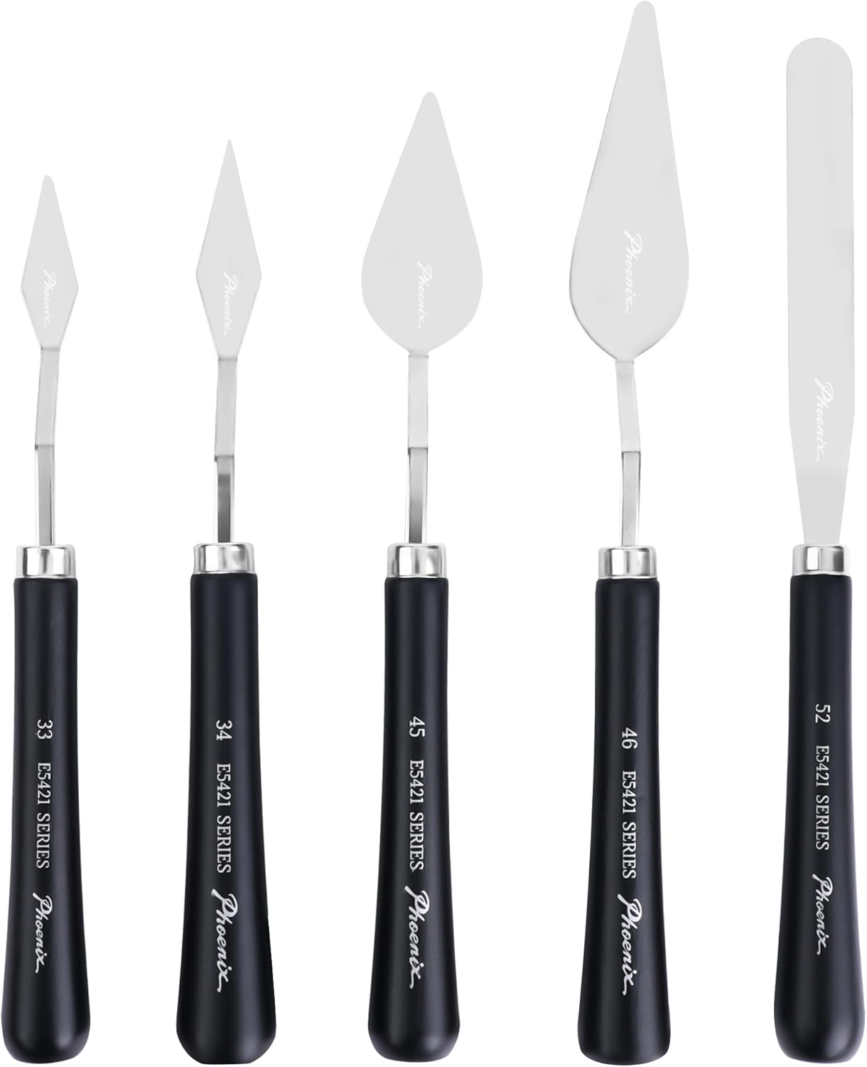 PHOENIX High Flexible Palette Knife Set, 5 Pieces Stainless Steel Painting Knives (33,34,45,46,52) Art Knife with Wood Handle, Paint Spatula for Oil Acrylic Paint - Painting Tools for Artists