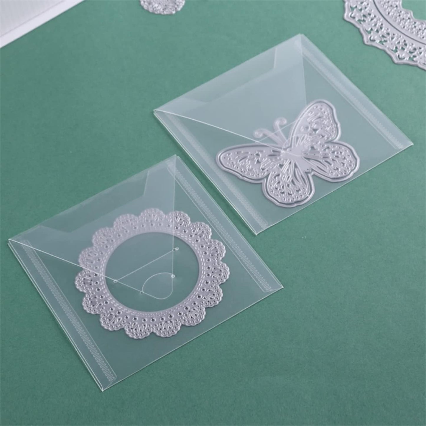 BAOFALI 20 Pieces Clear Die & Stamp Plastic Storage Bag, Resealable Large Envelope Pocket for DIY Scrapbooking Paper Card Craft Making and Cutting Dies Stencil (4.75"x4.75";4.5"x9.5")