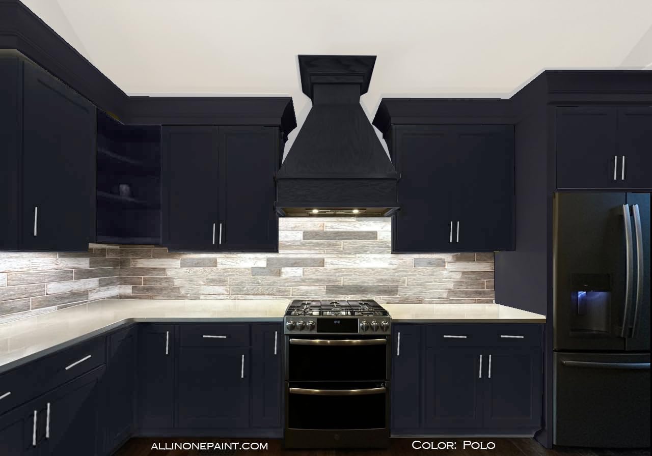 ALL-IN-ONE Paint, Durable cabinet and furniture paint. Built in primer and top coat, no sanding needed. Includes our 30 featured color card - Polo (dark navy), 8oz Sample