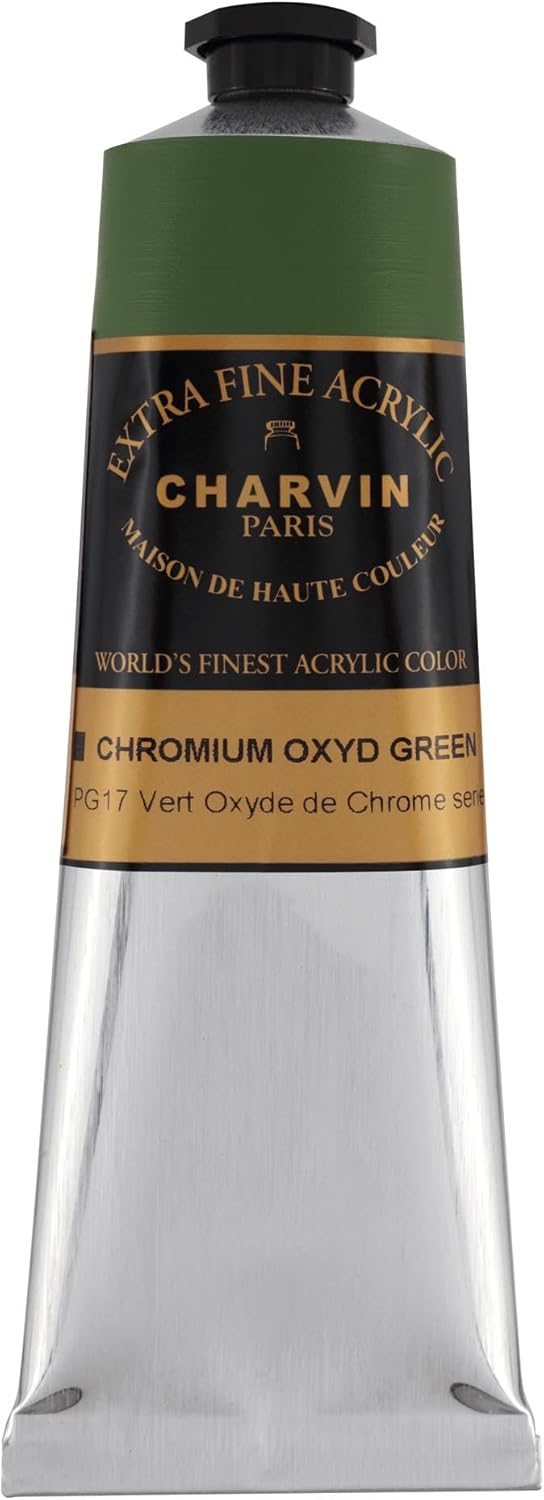 Charvin Extra Fine Professional Acrylic Paint - Chromium Oxyde Green, 150ml Tube, Triple-Milled, Lightfast Pigments, Open Stock Artist Acrylic Paints in Nature-Inspired Hues
