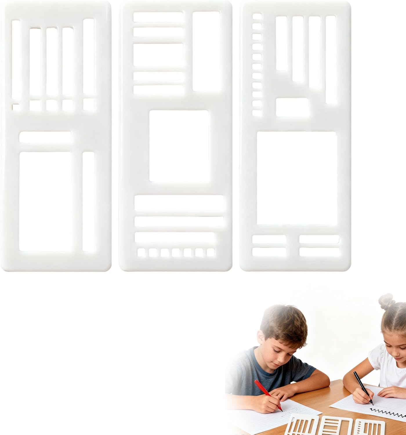 3 Pcs Journal Stencil Set – Reusable Flexible Templates for Dotted Journals & Planners, Drawing & Lettering Aids for DIY Checklists, Calendars, Scrapbooking & Daily Tracking (B)