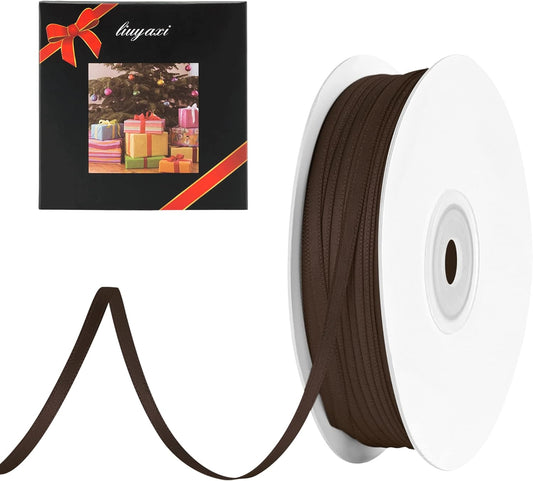 LIUYAXI Brown Double Faced Satin Ribbon, 1/8" X Continuous 100 Yards, Thin Ribbons Perfect for Gift Wrapping Wedding Invitation Card Hair Bows Tag Floral Arrangement DIY Craft