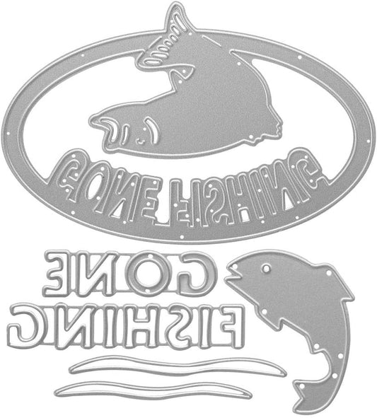 Metal Gone Fishing Words Cutting Dies, Two Fish Die Cuts Embossing Stencils Template Mould for Card Scrapbooking and DIY Craft