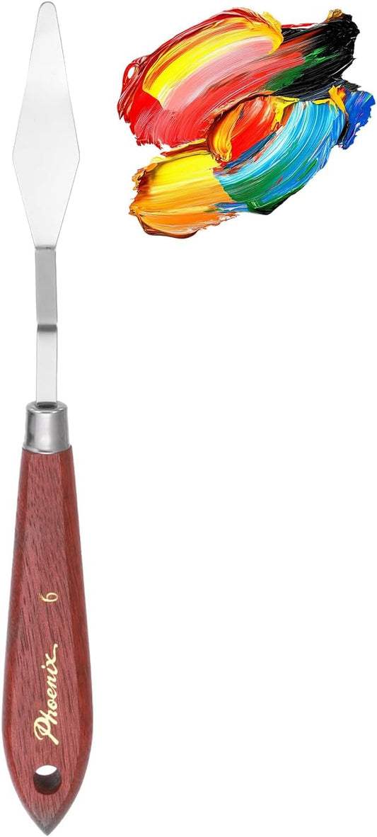 MECCANIXITY Pack of 1 Palette Knife No.6, 9.4" Long Palette Knives with Stainless Steel Flexible Spatula Pallet Knife and Wood Handle for Scraping, Mixing, Oil Acrylic Painting Canvas