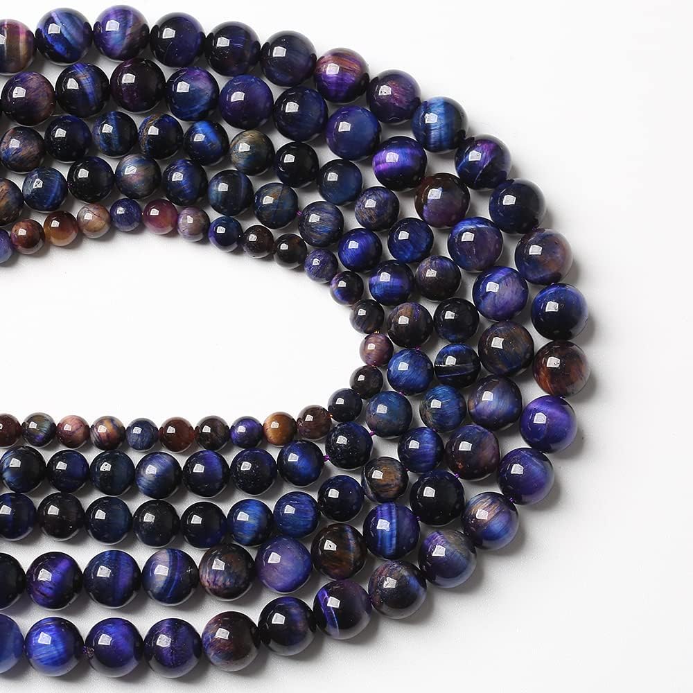 32pcs 12mm Natural Starry Sky Purple Tiger Eye Stone Beads Gemstone Round Loose Beads for Jewelry Making DIY Bracelet,Necklace