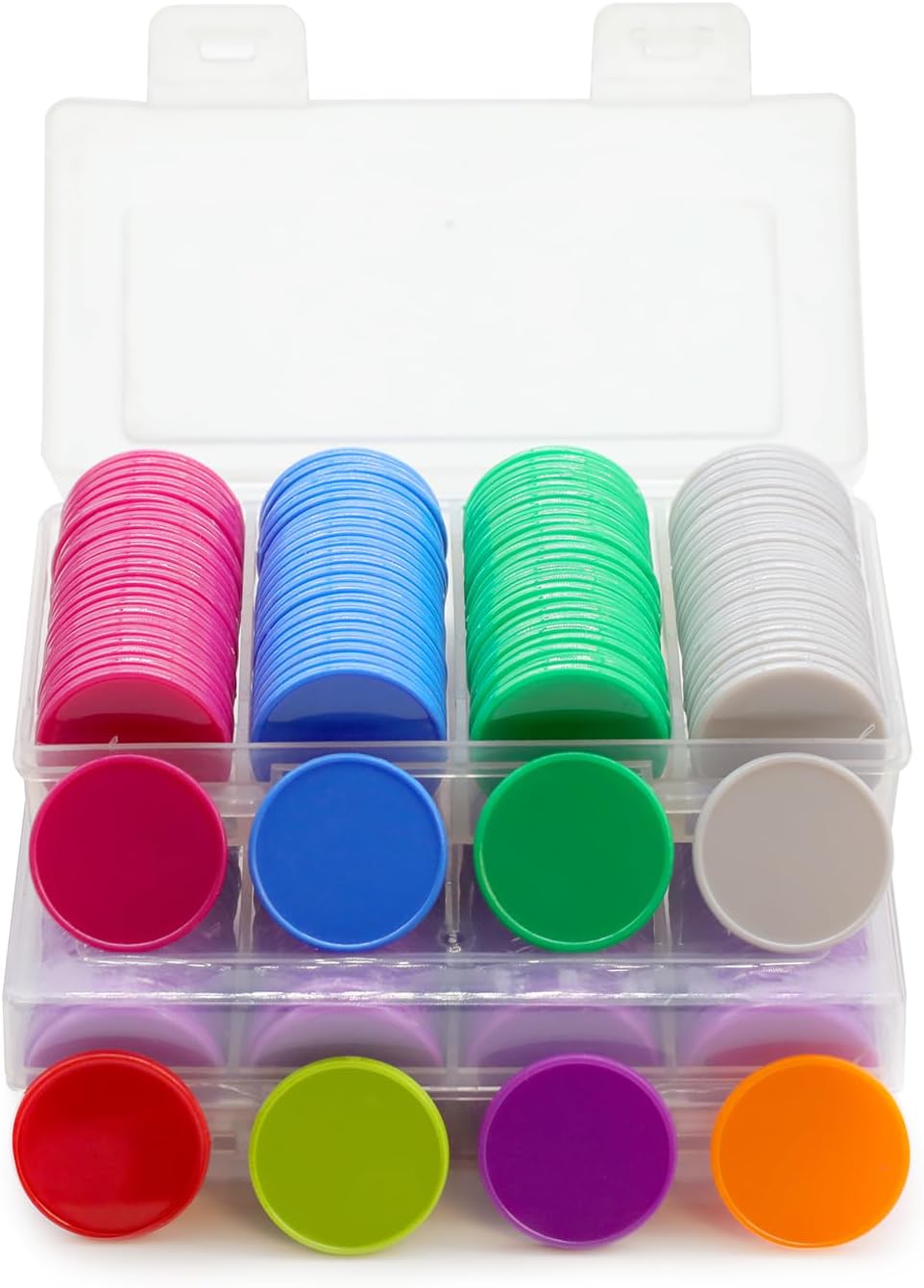 Set of 100 Opaque Plastic Learning Counters Mini Poker Chips Game Tokens with Storage Box (LightGray, 1.58 Inch)