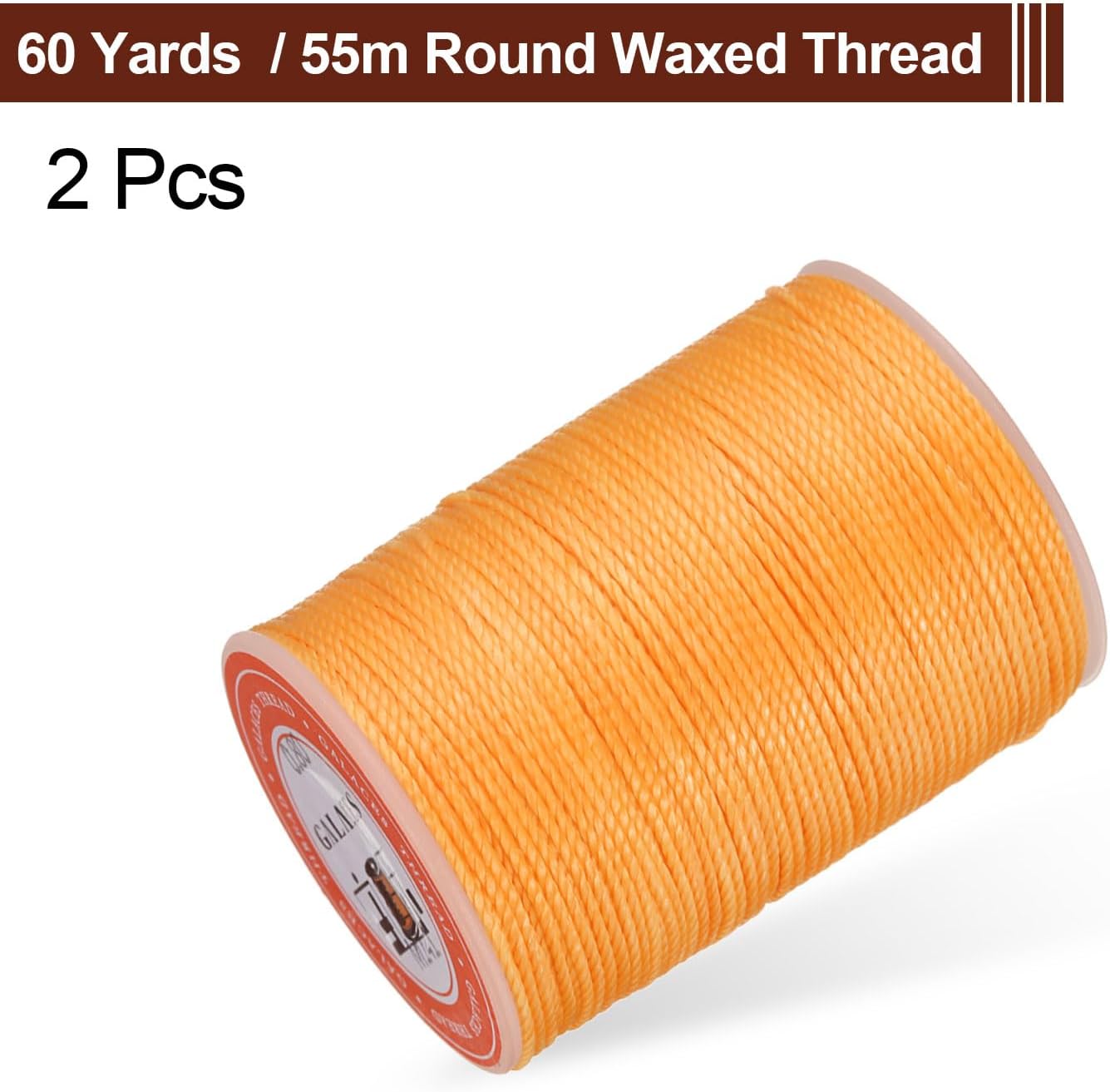 uxcell Round Leather Sewing Waxed Thread, 55m / 60 Yards Polyester Wax String, 0.80mm Wax Stitching Cord for Leather Crafts, Bookbinding, Bracelets Braided, Citrus, 2pcs