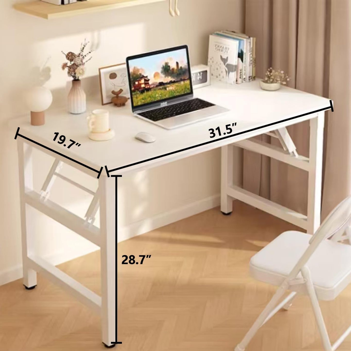 31.5 Inch Foldable Desks for Small Spaces,Foldable Desk No Assembly,Small Table for Bedroom,Teak.