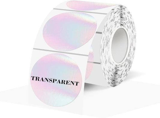 Transparent Thermal Labels Stickers 1.5 Inch, Clear Waterproof Direct Thermal Labels Stickers Self-Adhesive, Perforation Line Design (350 Pcs, Holographic Pink)