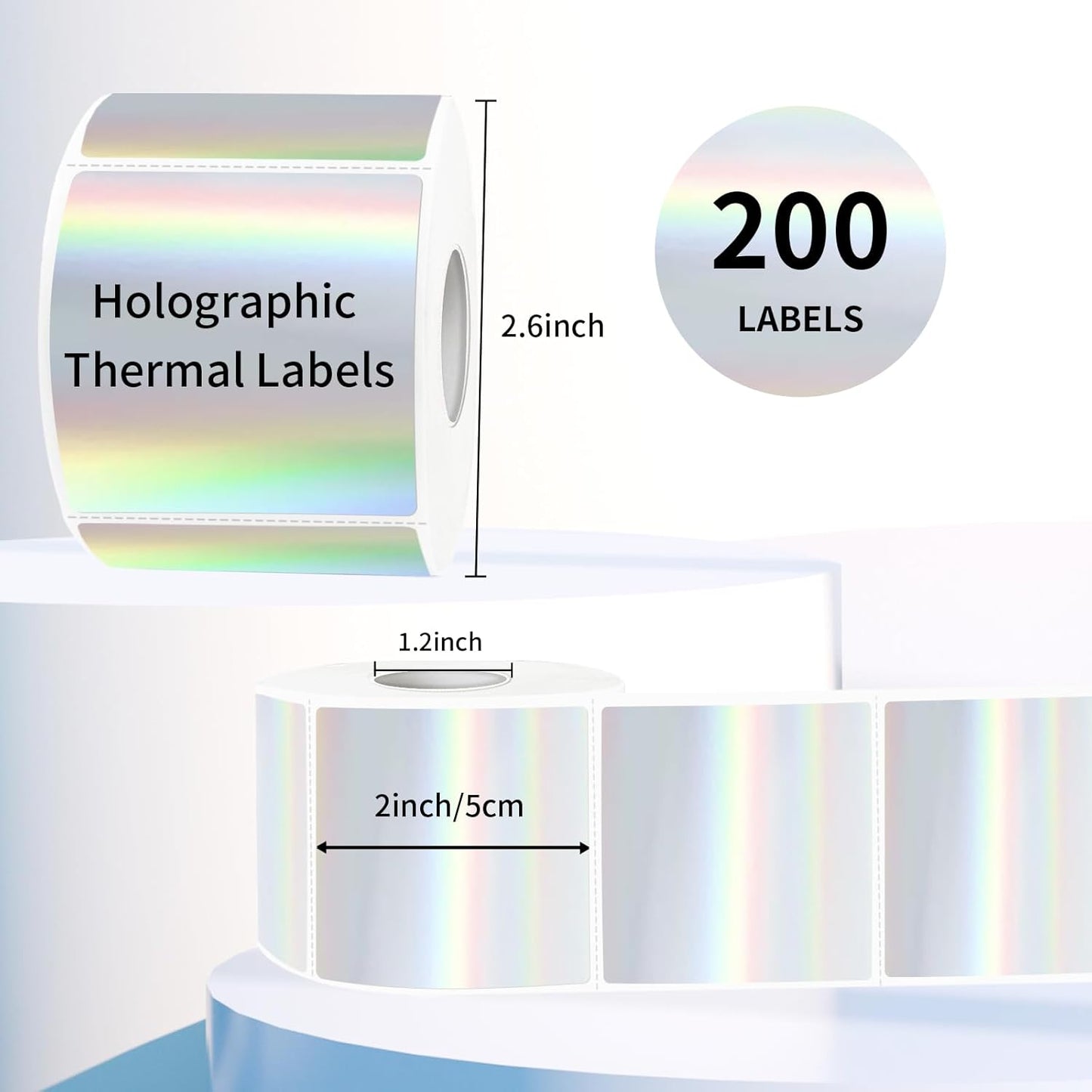 Square Thermal Labels Stickers 2" x 2", Holographic Silver Thermal Stickers Labels, Glitter Self-Adhesive Direct Thermal Label for Small Business