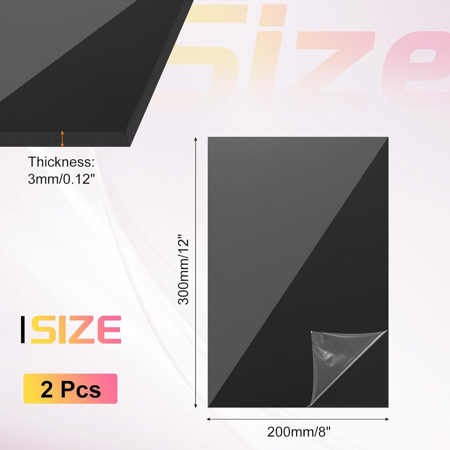 uxcell 2Pcs Acrylic Sheets 12x8 Inch Acrylic Panel 1/8 Inch-3mm Plastic Board for Picture Frames Sign Holders DIY Display Projects Craft, Clear Black
