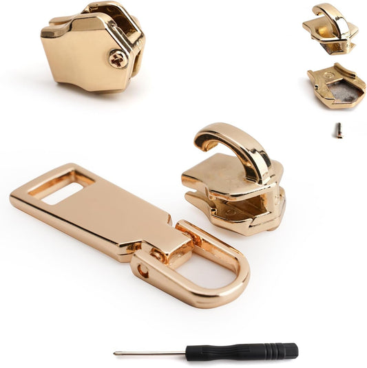 AKTIOIN Metal Zipper Repair Kit for Jackets, Luggage, Bags, Backpack, No Sewing Required Detachable Zip Heads Zipper Pull Replacement (Golden, #5)