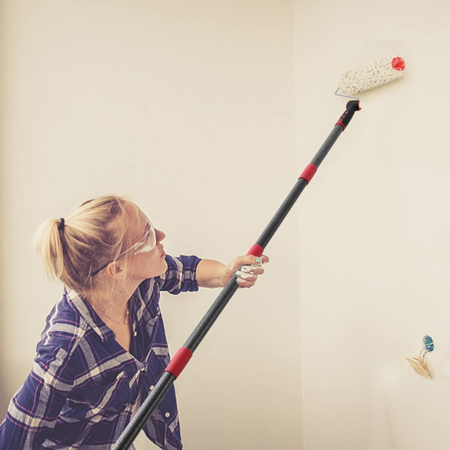 Paint Roller extension pole,48in Brush kit Multi-Function Paint Roller kit cleaner with House Paint Rollers Brush Stainless Steel Pole,Mural Brush for Walls and Ceiling paint roller no drip grey