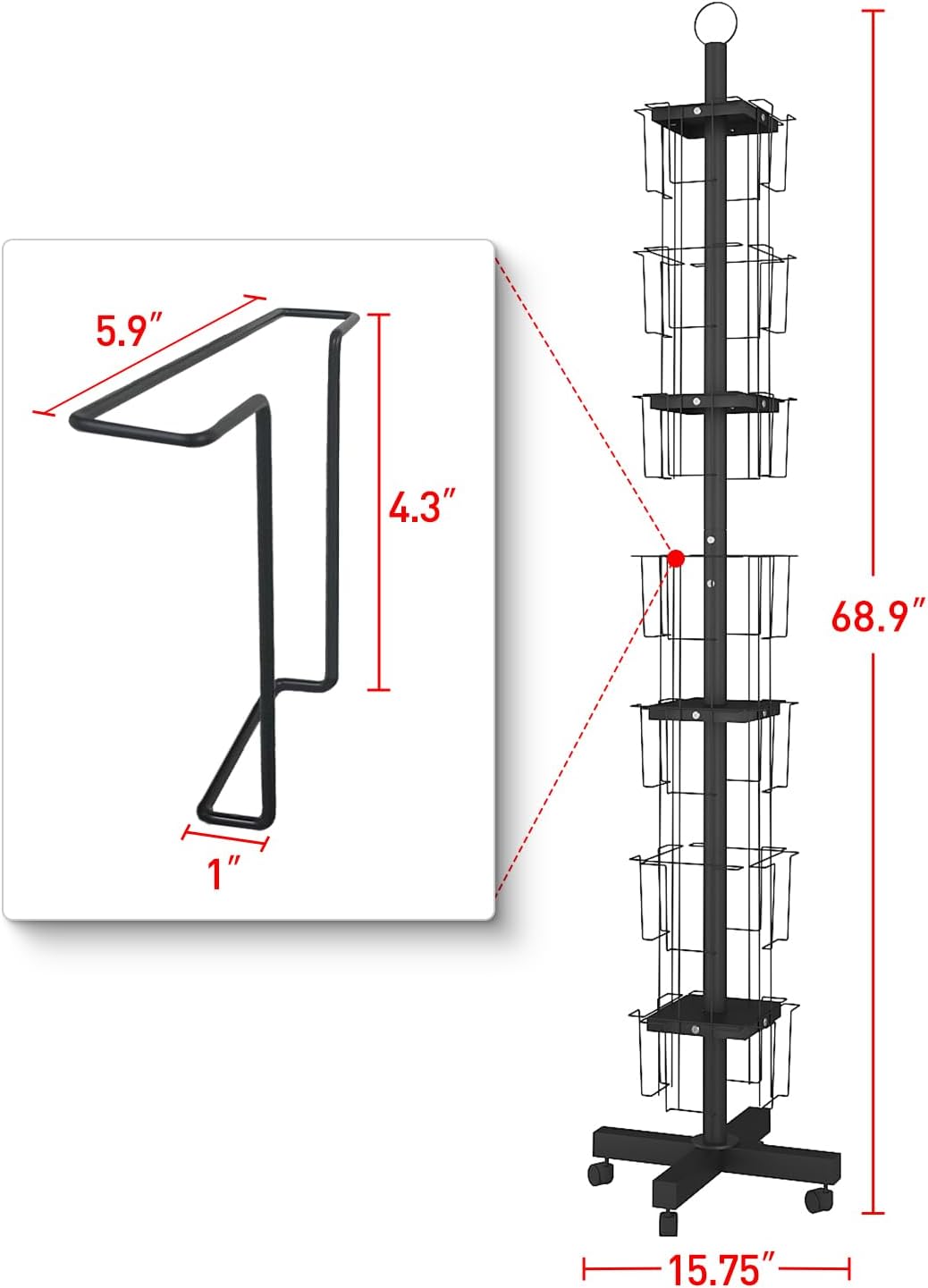 28 Pockets Countertop Rotating Greeting Card Rack, 7 Tier magazine Display Stand Rotating magazine rack for Postcards, Brochures, and Greeting Card