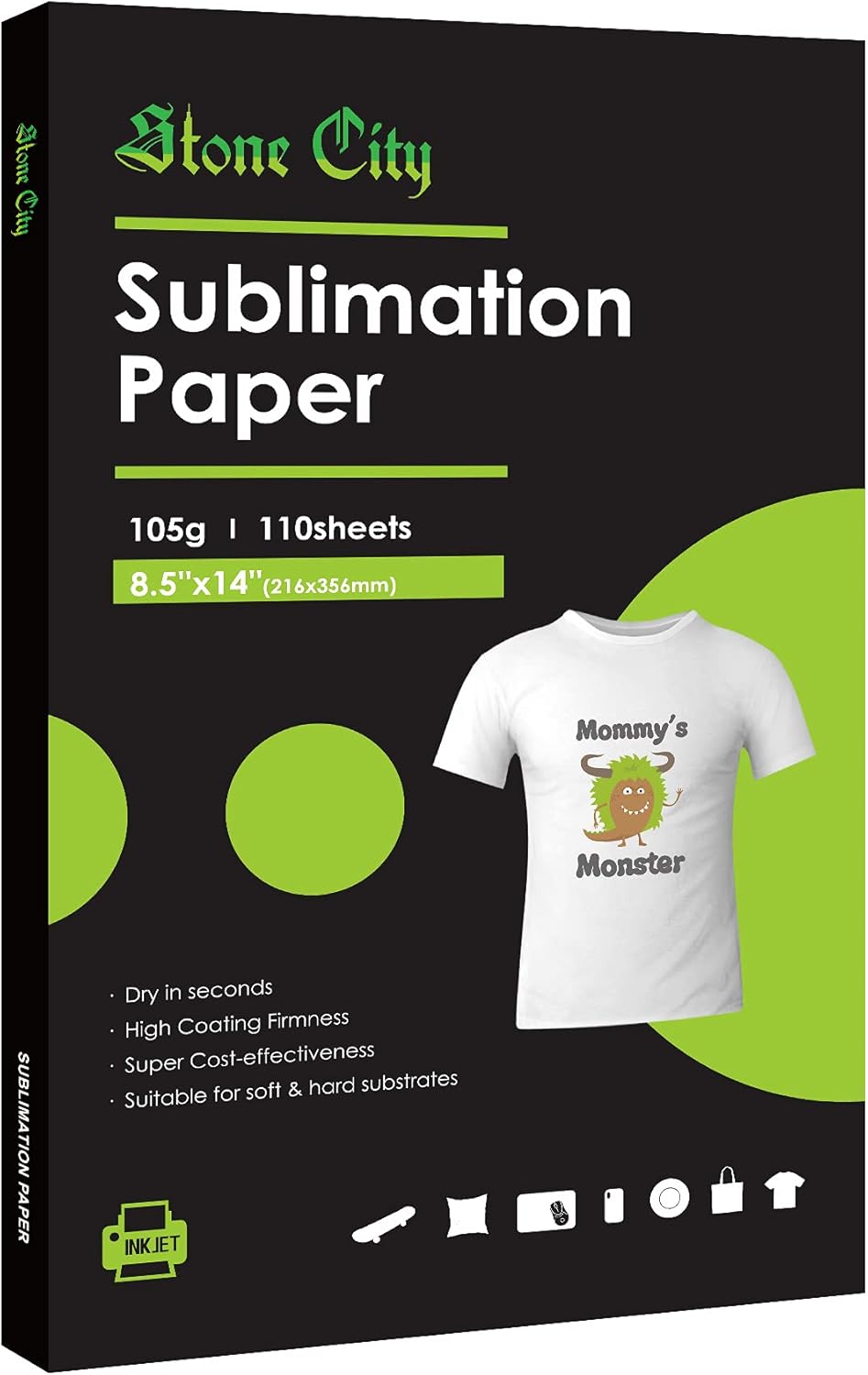 Stone City Sublimation Paper 8.5x14 Inch 110 Sheets 105g for Heat Transfer Light Fabric, T Shirt, Mug, Tumbler, Compatible with Inkjet Printer with Sublimation Ink
