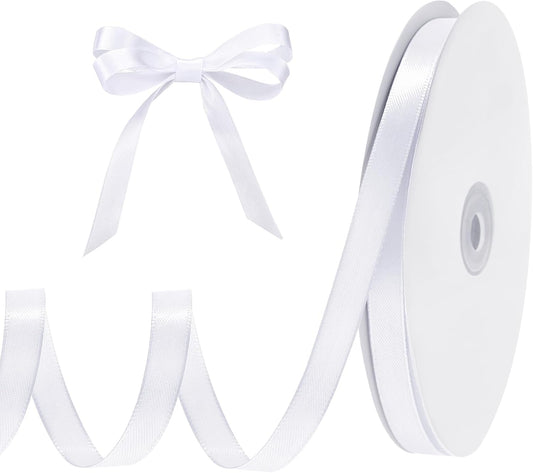 White Ribbon 3/8 Inch 120 Yards Thin Ribbon White Satin Ribbons for Hair Gift Wrapping Bow Making Gift Bags Jewelry Beaded String Balloon Sewing Cards DIY Crafts Christmas Decorations