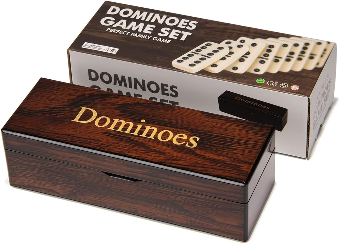 Double 6 Dominoes Gift Set 28 Tiles with Spinner in Wooden Box