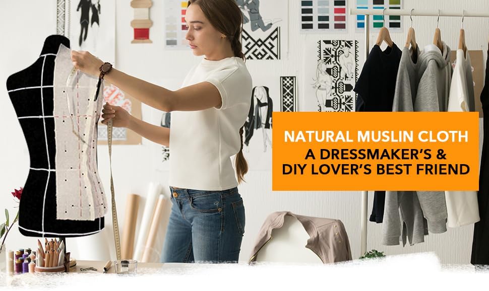 AK TRADING CO. Muslin Fabric/Textile Unbleached - Draping Fabric - Natural 10 Yards Medium Weight - 100% Cotton (63in. Wide), Natural Unbleached