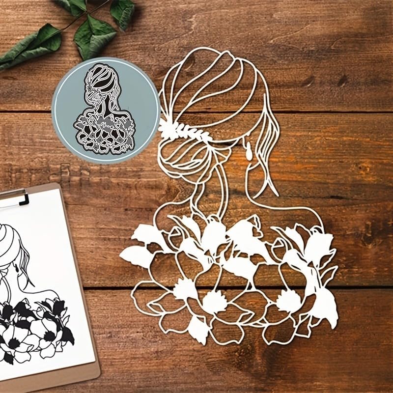 Lapoo Festivals Metal Cutting Die for Scrapbooking - Durable, Cut Stencils for DIY Scrapbook Photo Album Decorative Paper Card, Card Making Supplies, Embossing (Flower Lady Back 2.8 x 2 in)