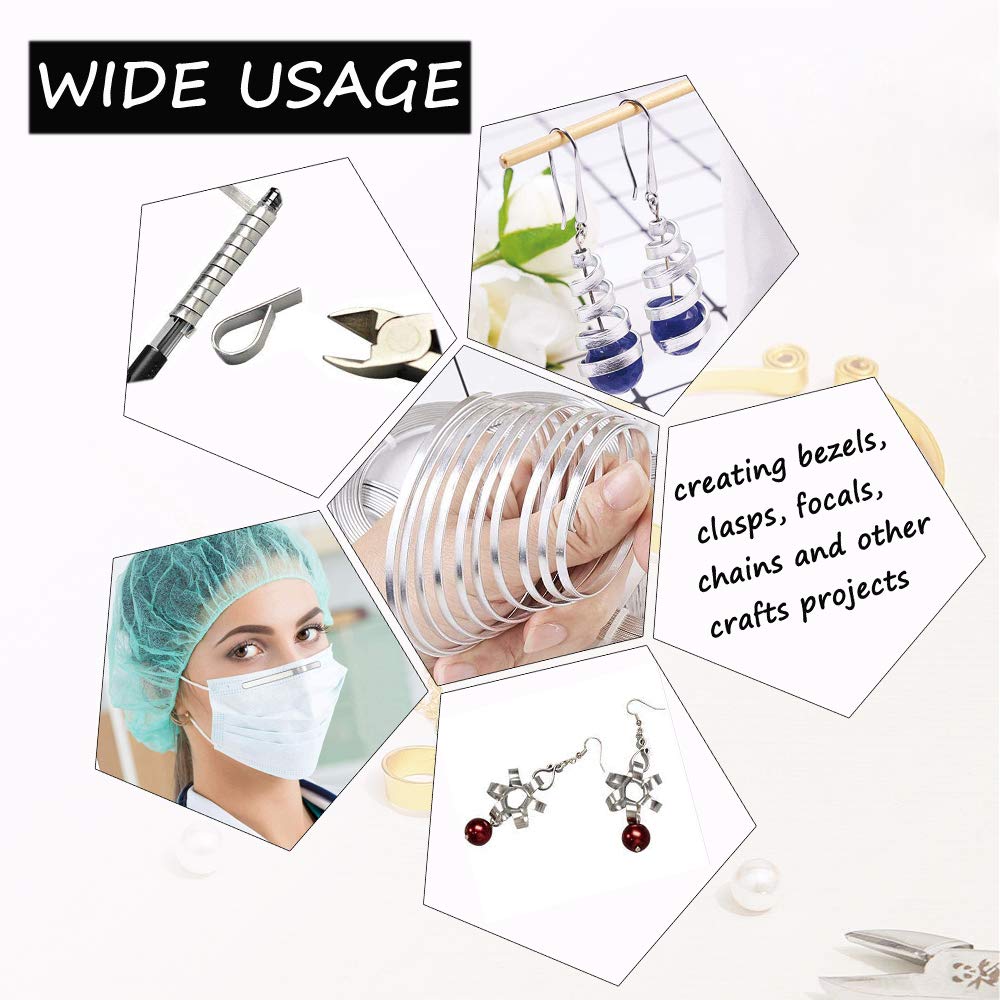 Flat Aluminum Wire Bendable Flat Wire for Crafts 5mm Metal Strips for DIY Jewelry Making Bezel Sculpting Armature 18Gauge 6.5Feet/Roll 2Rolls (5mm Wide, Silver, 2)