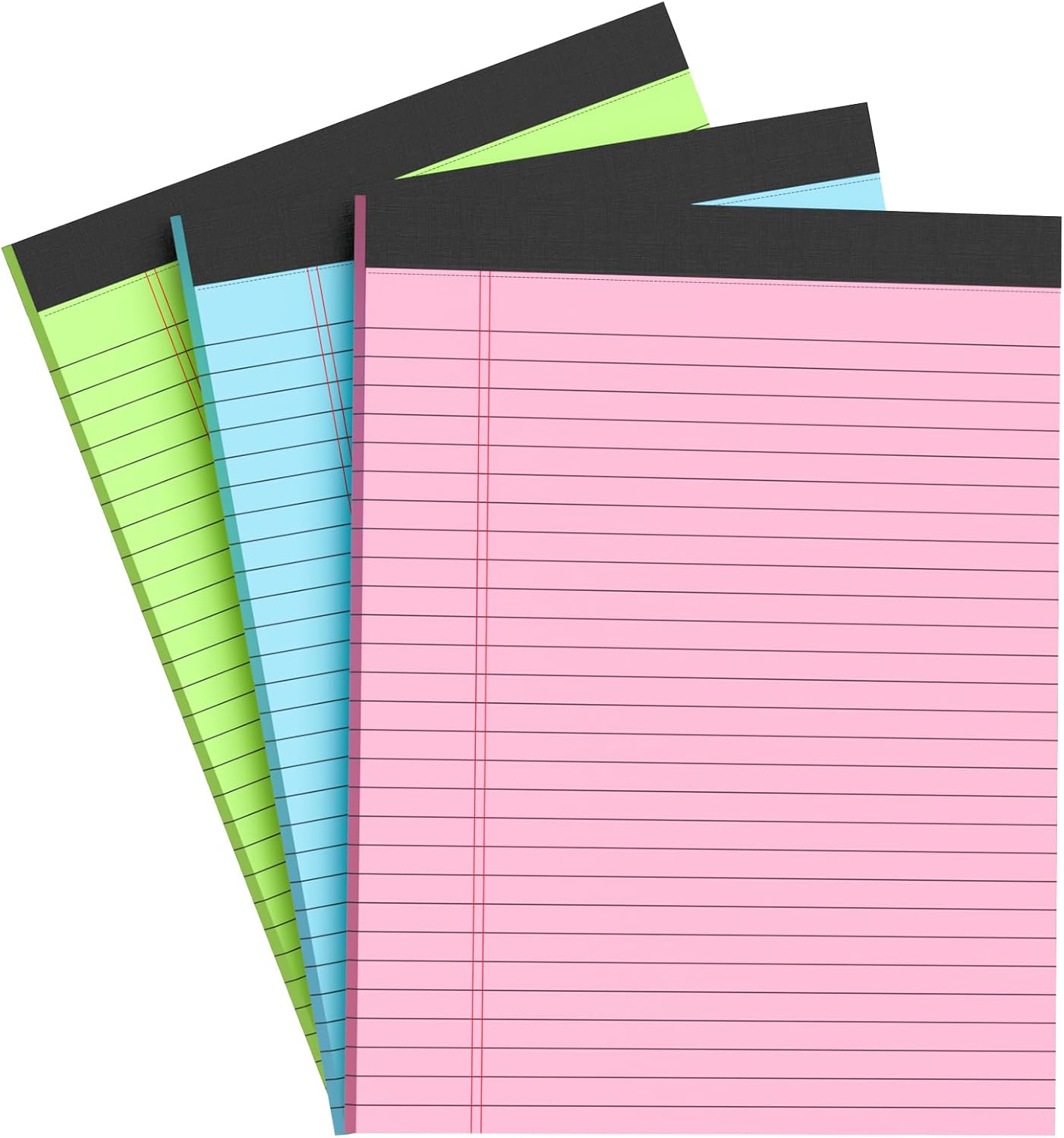 Colored Legal Pads 8.5 x 11 Note Pads 8.5x11 inch, Wide Ruled Clear Print Writing Pads 30 Sheets/Pad, 20lb Colored Paper, Perforated Notepad with Sturdy Back (3 Pads)