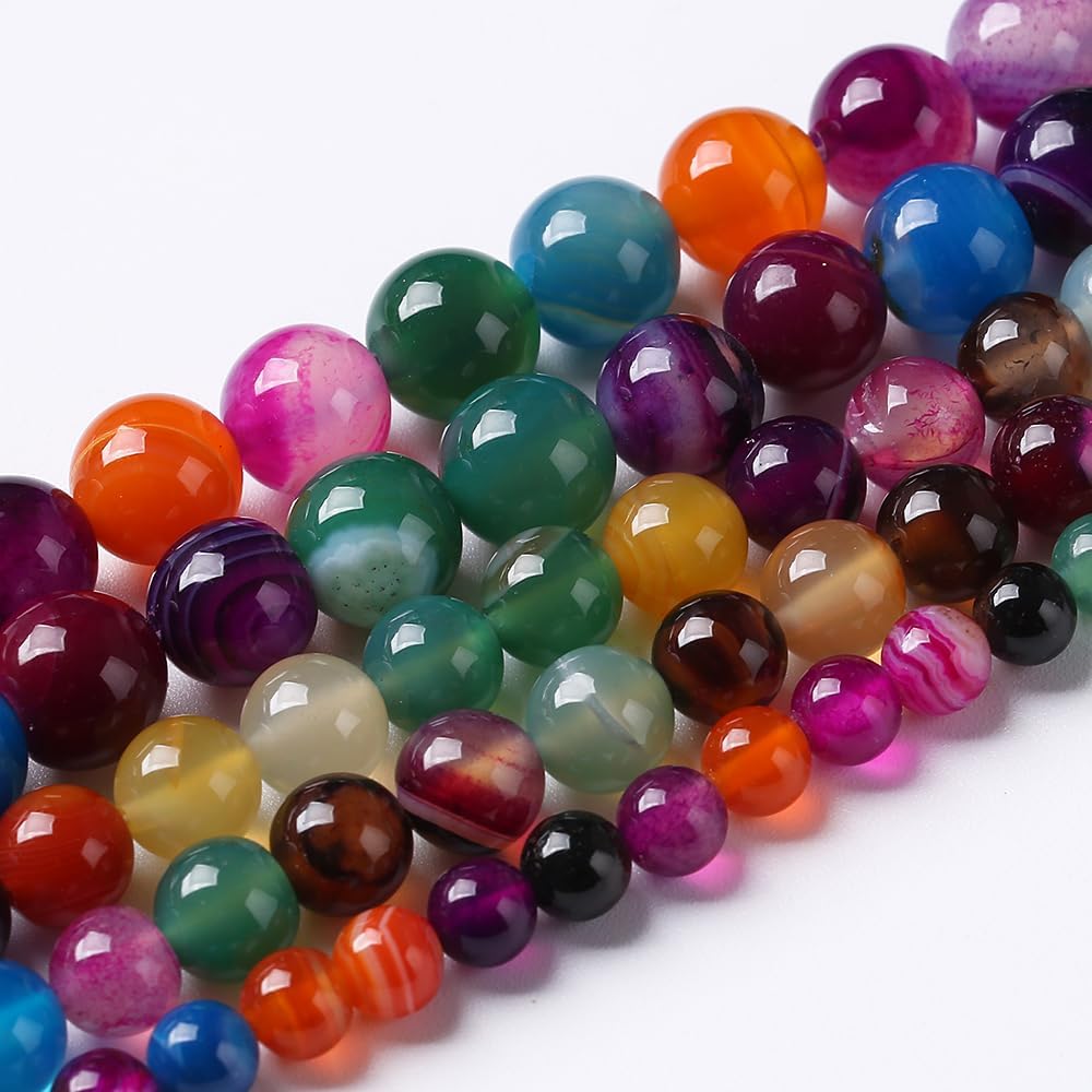 45pcs 8mm Natural Multicolor Stripe Agate Beads for Jewelry Making Natural Stone Energy Healing Beads DIY Bracelet Necklace 15"(8mm, Multicolor Stripe Agate)