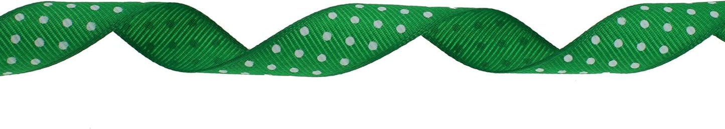 Polka Dot Grosgrain Ribbon 25 Yard Each Roll 100% Polyester (5/8", Green)