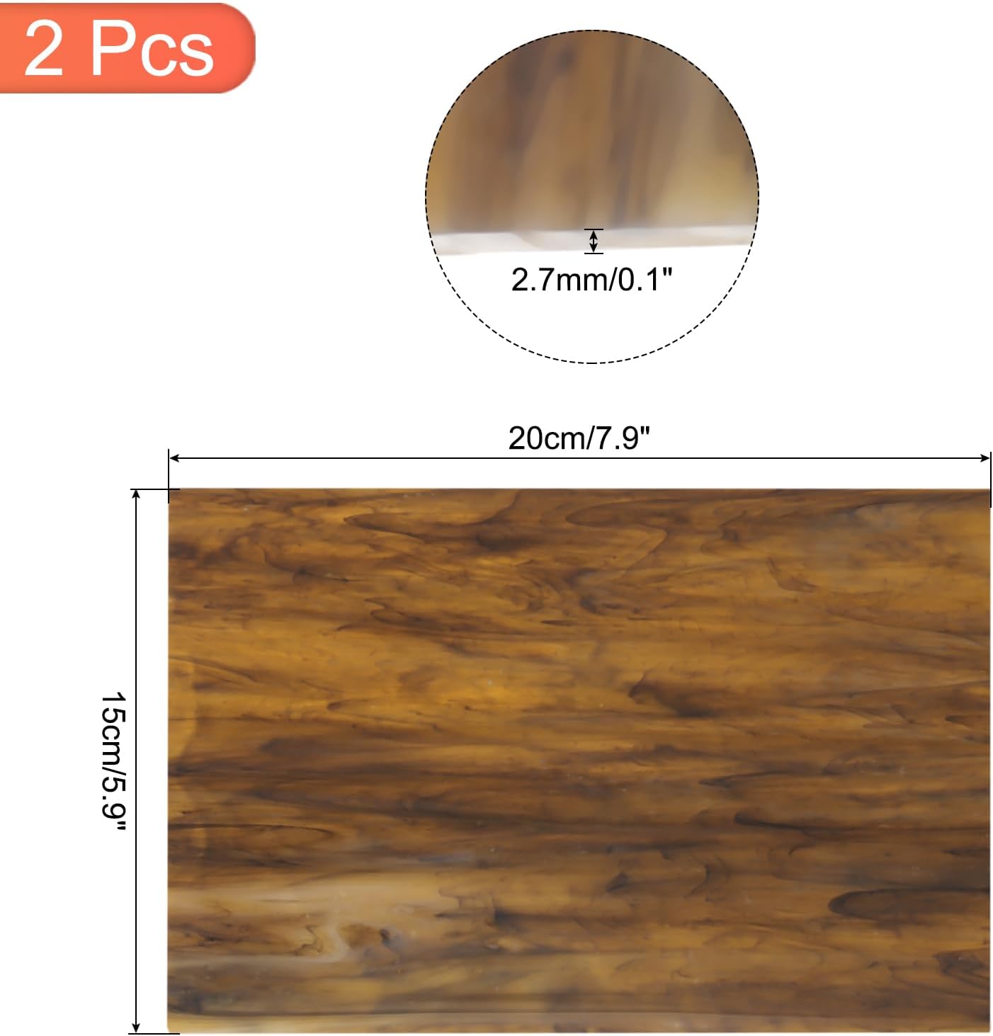 MECCANIXITY 2 Pcs Stained Glass Sheet Mosaic Tile 7.9 Inch x 5.9 Inch Coffee Stained Glass Sheets for Crafts DIY Art Project