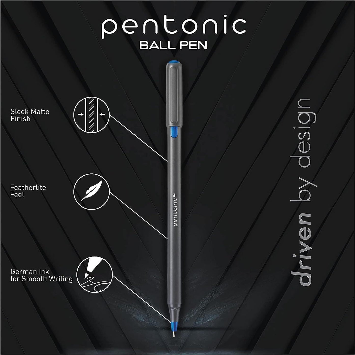 linc Pentonic Premium Ball Point Pen 1.0 mm Medium Point, 10-Count, Assorted Colors | Medium Point Featherlite Feel, Easy Flow Ink Technology, Sleek Matte Finish