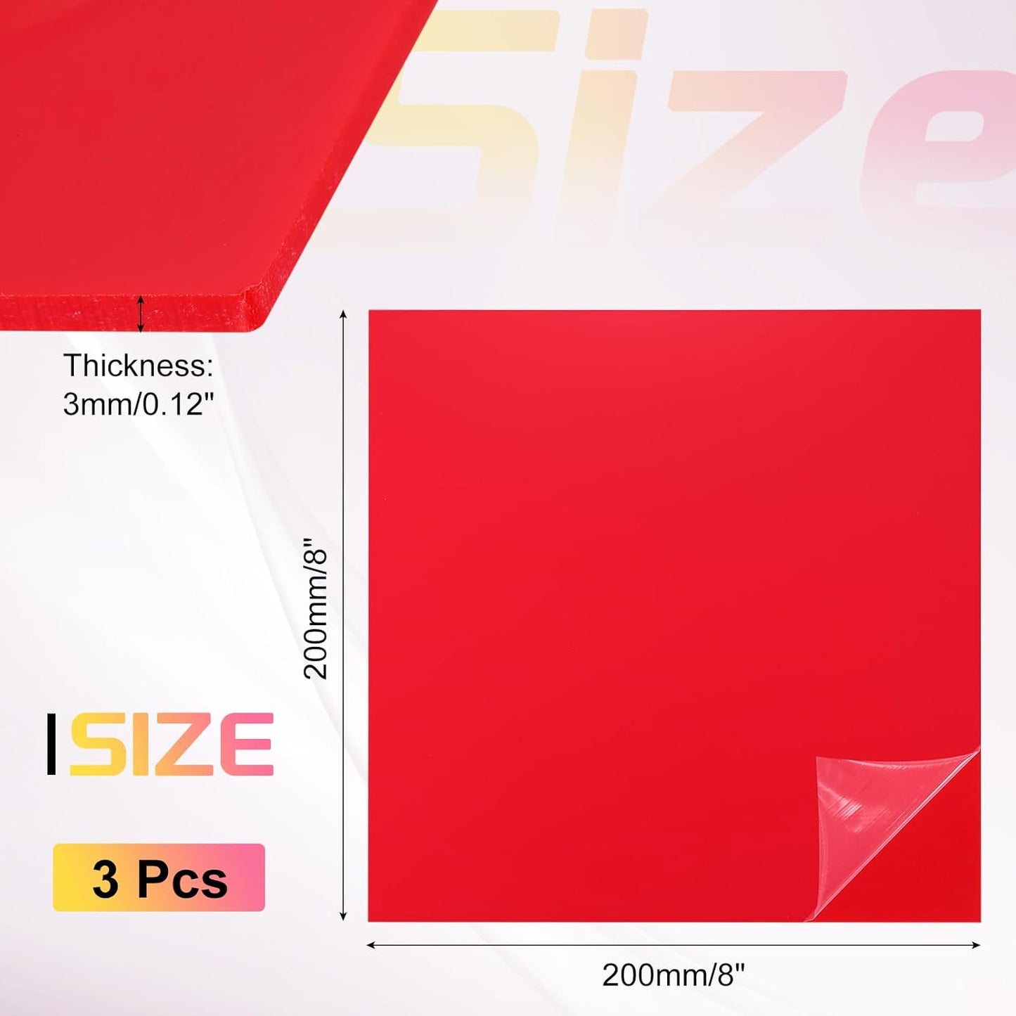 uxcell 3Pcs Acrylic Sheets 8x8 Inch Acrylic Panel 1/8 Inch-3mm Plastic Board for Picture Frames Sign Holders DIY Display Projects Craft, Red