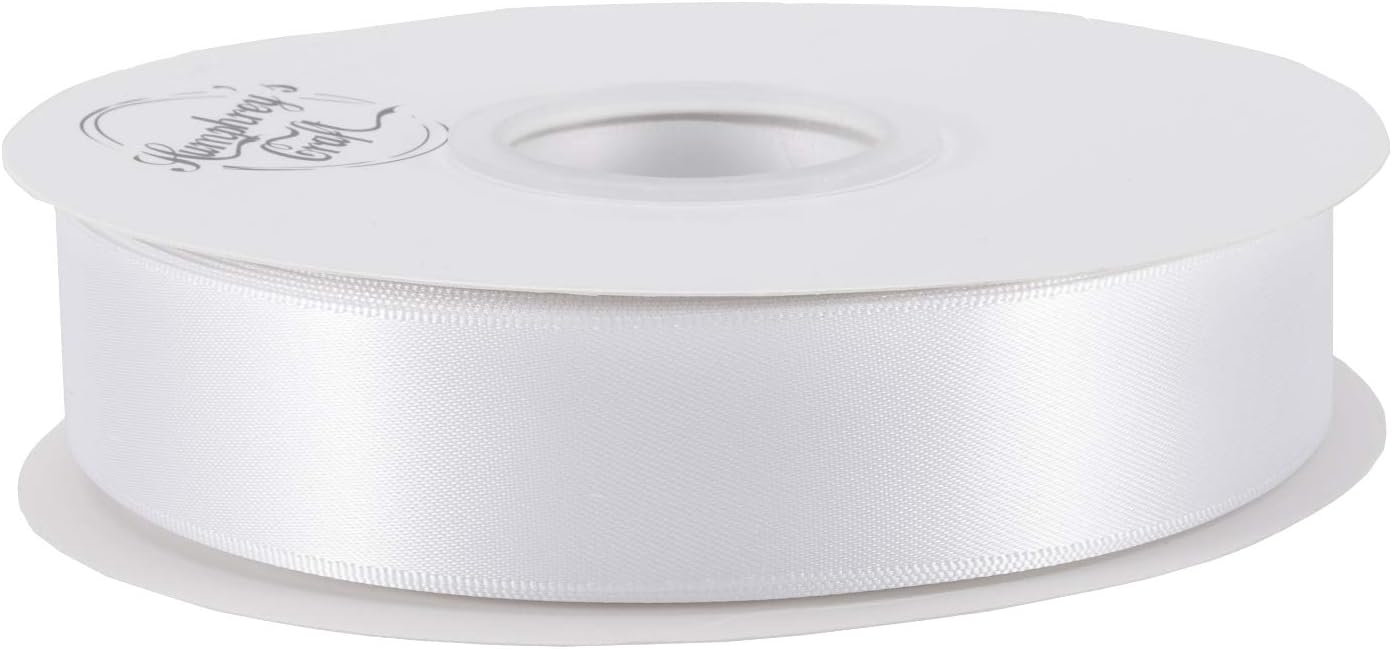 Satin Ribbon 1 Inch White Double Faced - 25 Yards for Gift Wrapping DIY Bows Crafts Bridal Bouquet Cutting Ceremony Sewing Christmas Wedding Baby Shower Decoration Humphrey's Craft