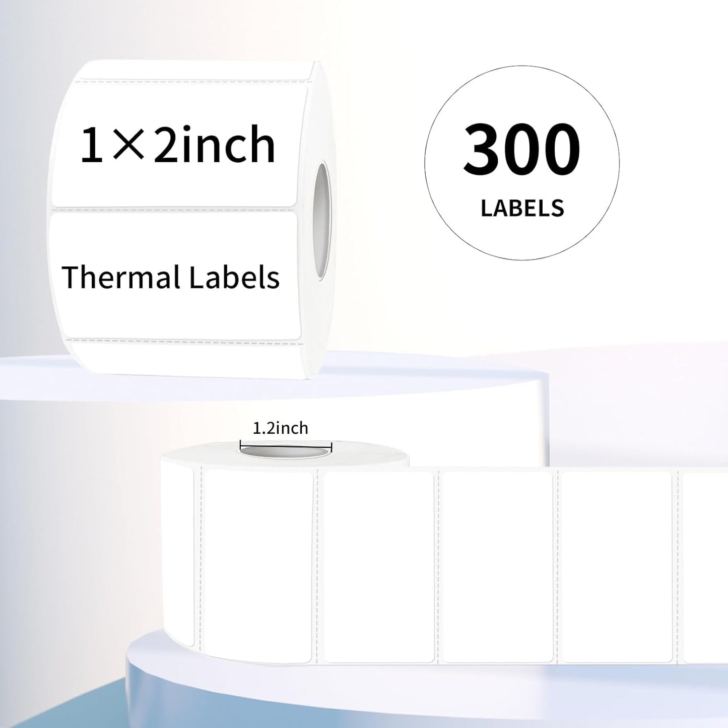2x1 Inch Thermal Labels, White Thermal Printer Stickers, Waterproof Self-Adhesive Shipping Label Printer Sticker for Barcode, Name, Address, 300 Labels/Roll