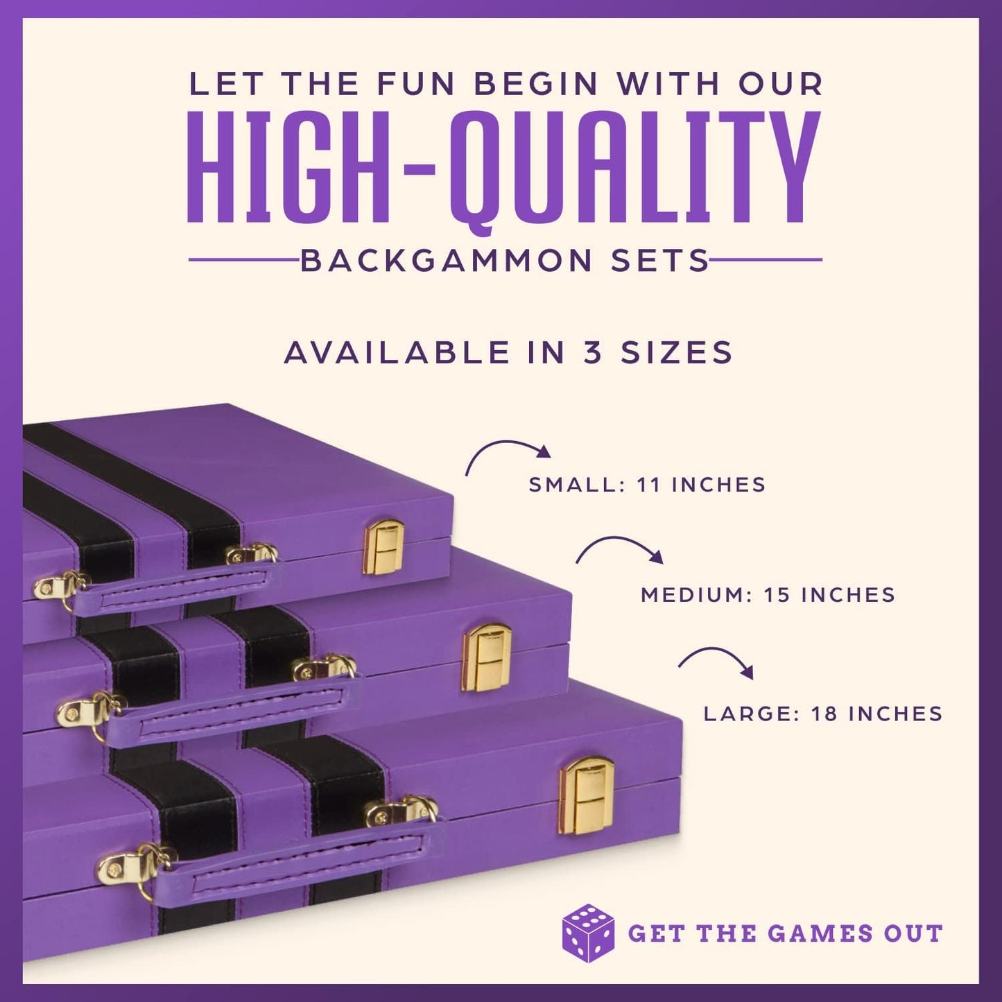 Get The Games Out Top Backgammon Set - Classic Board Game Case - Best Strategy & Tip Guide - Available in Small, Medium and Large Sizes (Purple, Medium)