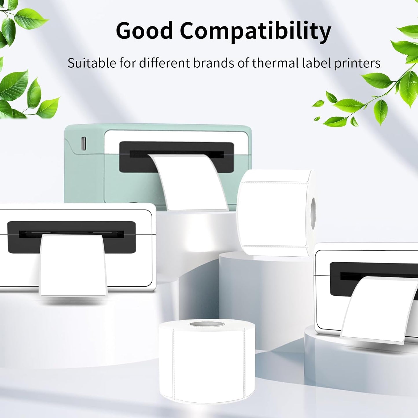 White Square Thermal Labels Stickers 3 x 3 Inch, Self-Adhesive Waterproof Square Direct Thermal Labels Stickers, Perforation Line Design- 300PCS