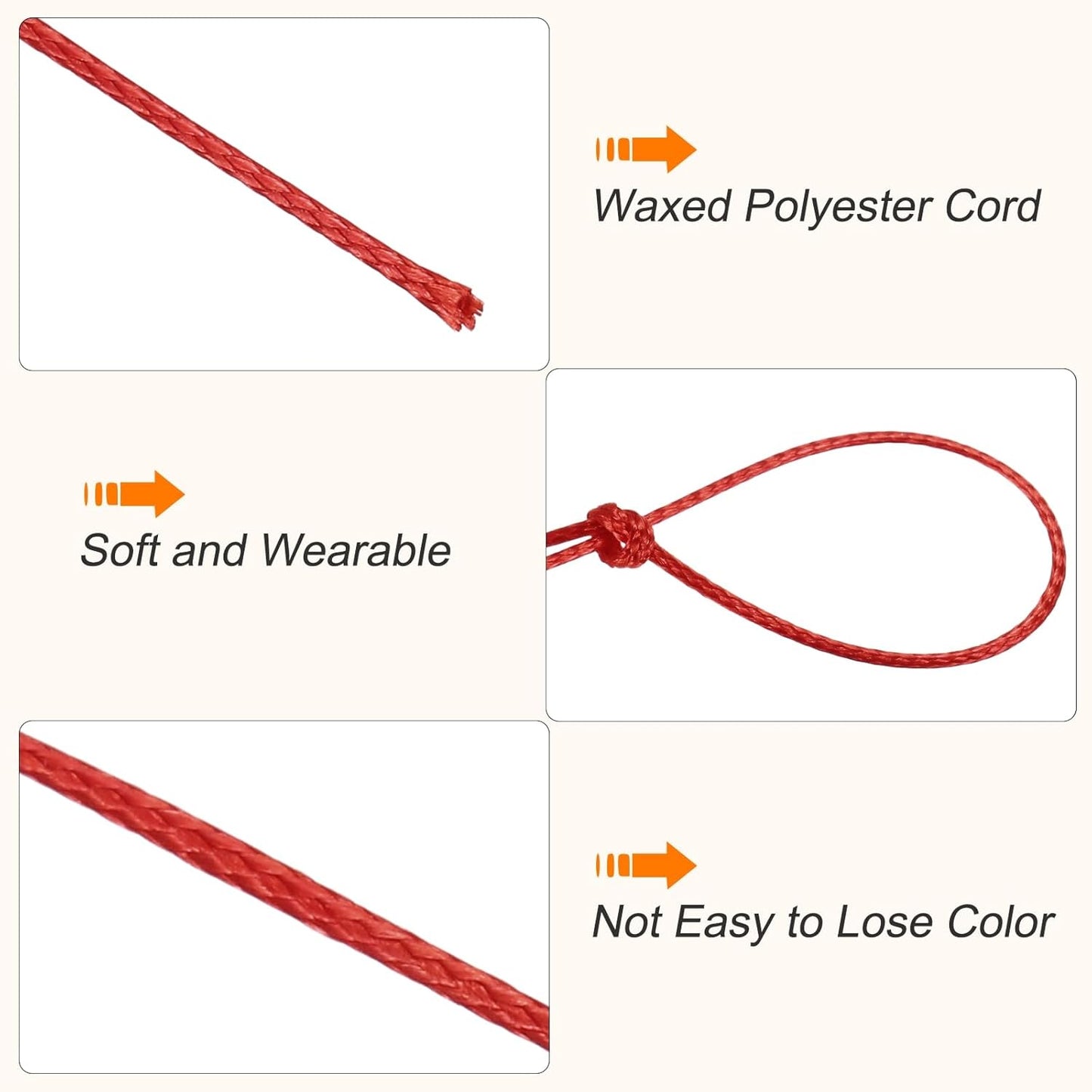 MECCANIXITY Waxed Cord 0.5mm Waxed Polyester Cord 175 Yard Wax String for Bracelet Making, Necklaces, Beading, Jewelry Making and DIY Crafts(Red)