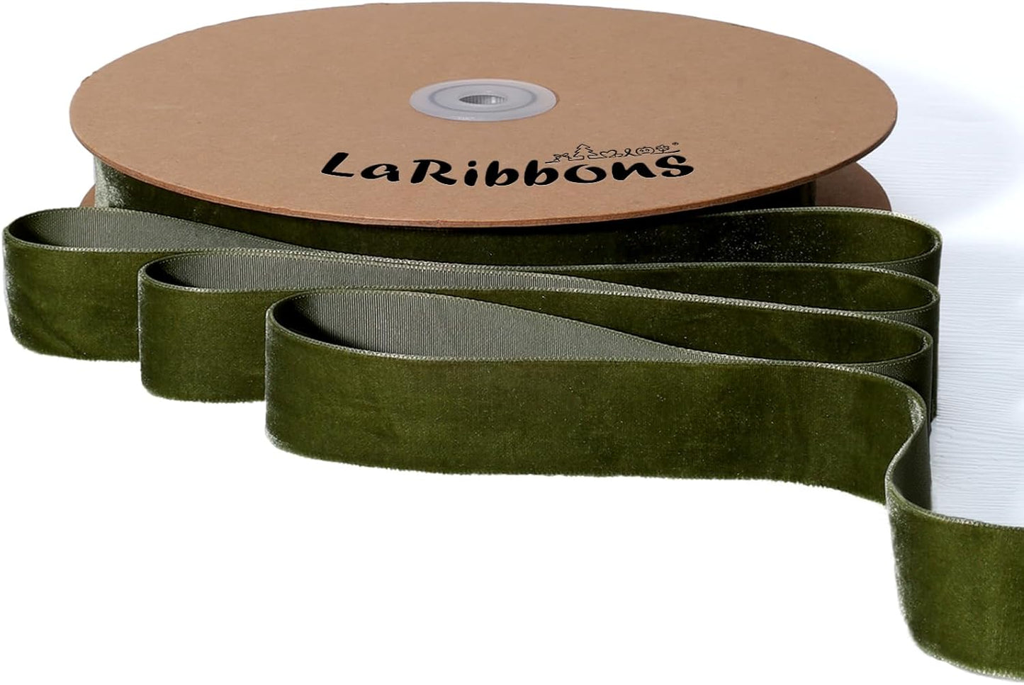 LaRibbons Thin Velvet Ribbon 1 Inch x 25 Yards, Moss Green Velvet Ribbon for Christmas Tree, Gift Wrapping, Wreath Bow, Outdoor Decoration