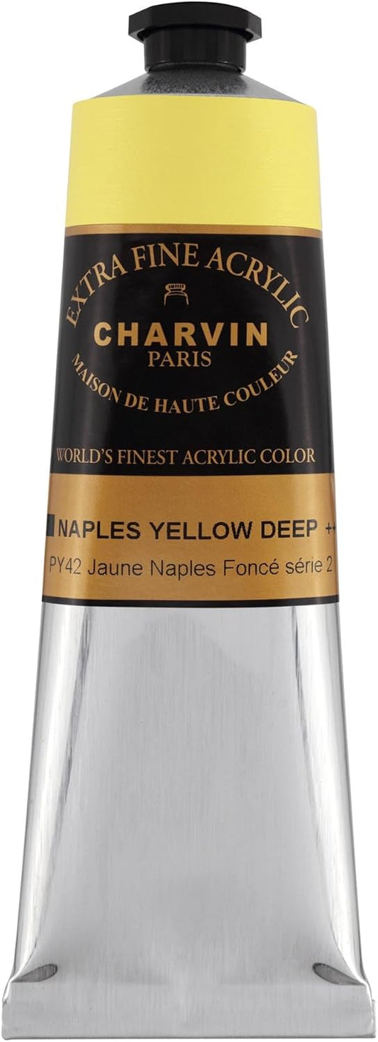 Charvin Extra Fine Professional Artist Acrylic Paint Colors, Nature Themed Hues, 150ml Naples Yellow Deep